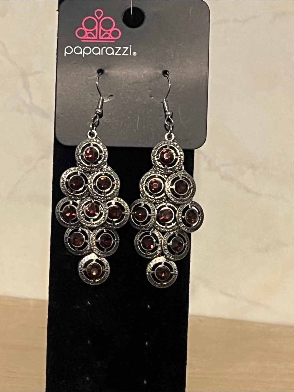 Paparazzi Silver Chandelier Earrings with Purple-Tone Stones